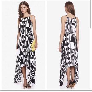 Express NWT XS black white geometric high low maxi dress